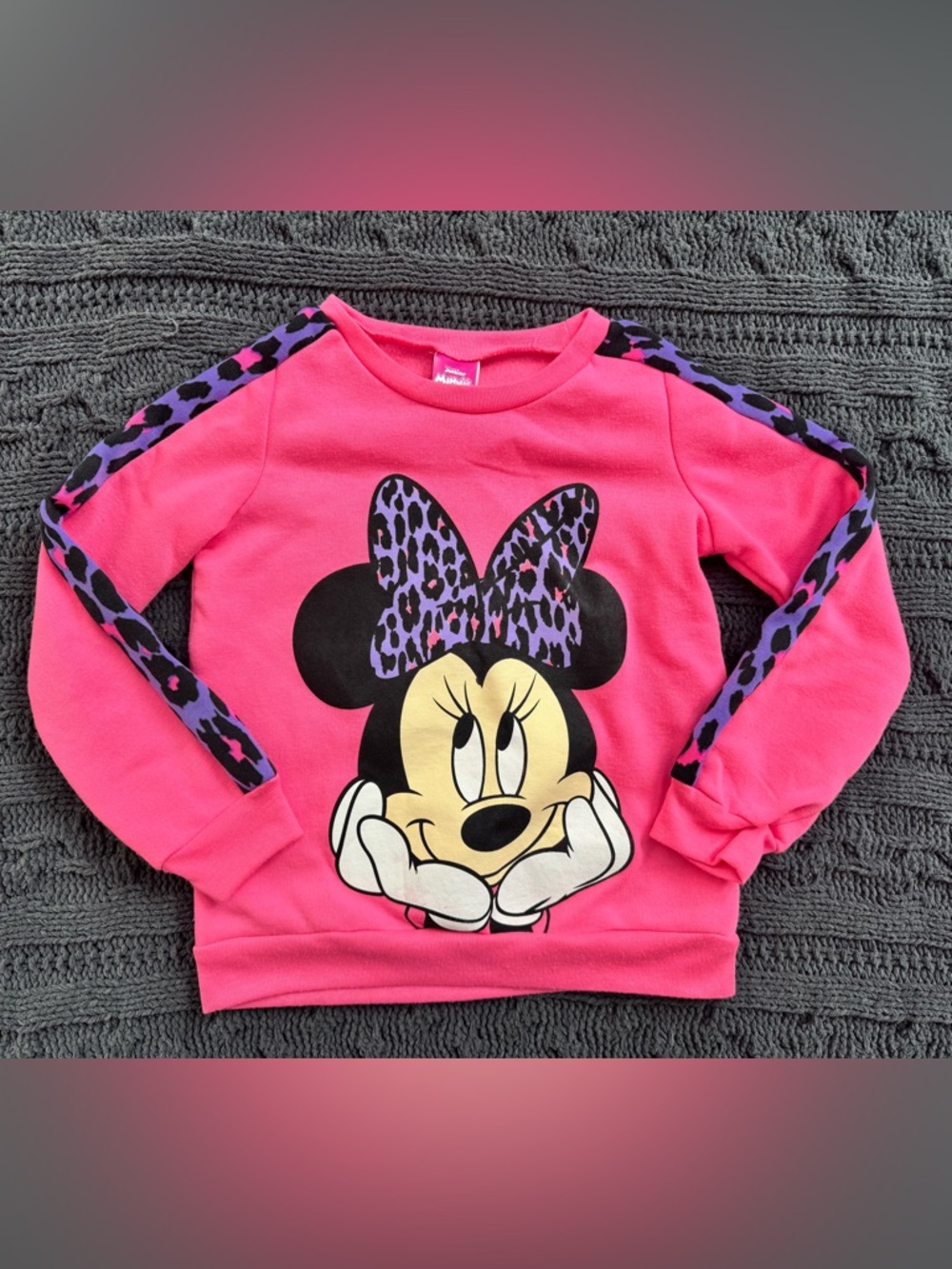 Minnie Mouse Pink Leopard-Accent Girls Crewneck Sweatshirt, Size 6, Disney